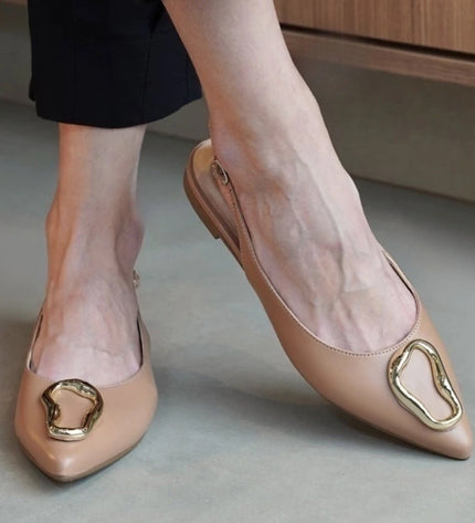 Carmem Slingback Flat – Pinkish Beige Leather with Gold Accent