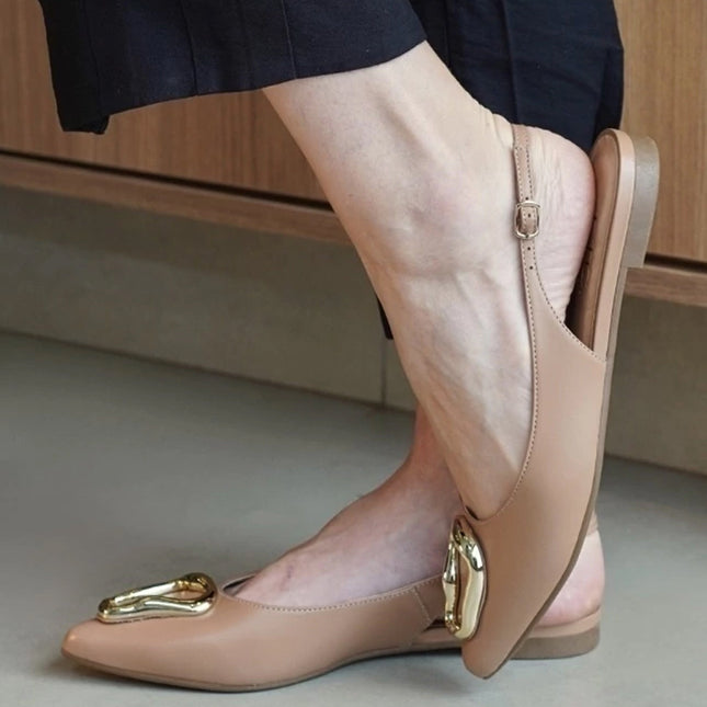Carmem Slingback Flat – Pinkish Beige Leather with Gold Accent