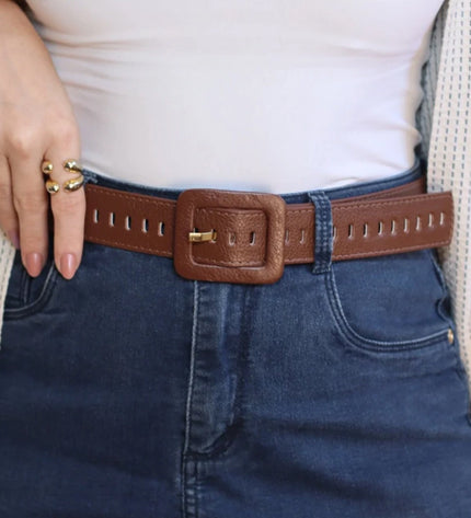Diana Belt – Brown Genuine Leather with Covered Buckle