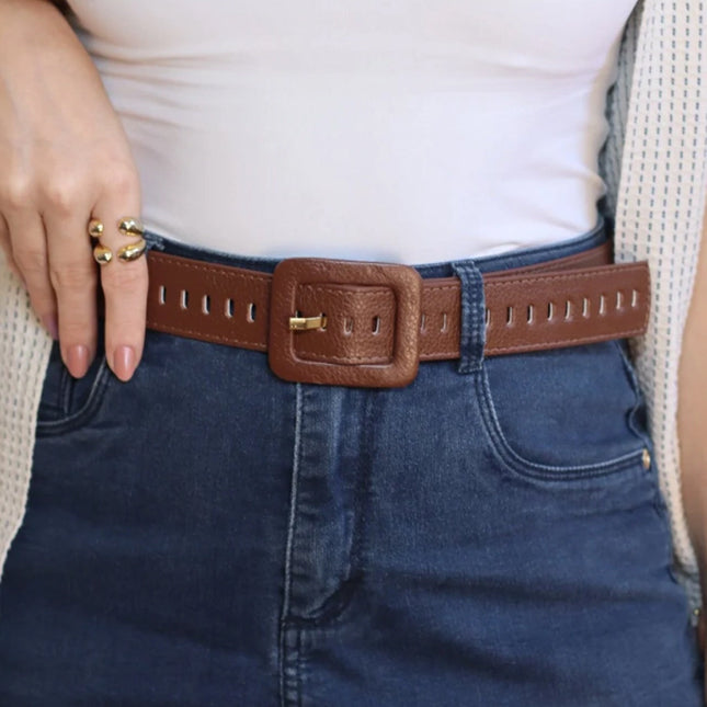 Diana Belt – Brown Genuine Leather with Covered Buckle