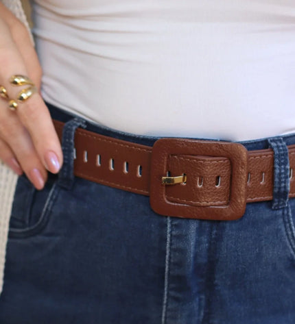 Diana Belt – Brown Genuine Leather with Covered Buckle