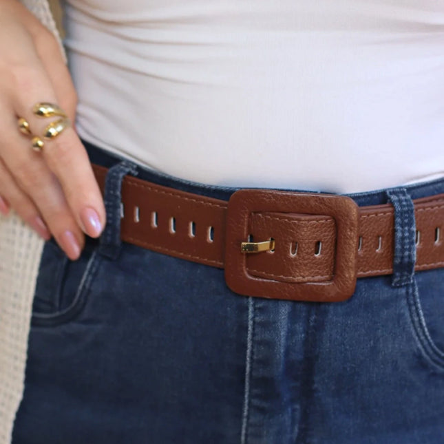 Diana Belt – Brown Genuine Leather with Covered Buckle