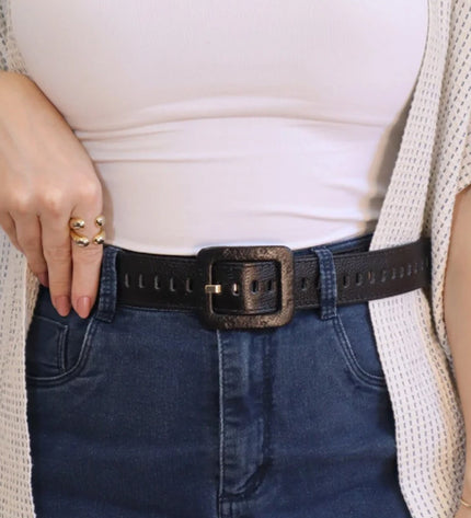 Diana Belt – Black Genuine Leather with Covered Buckle