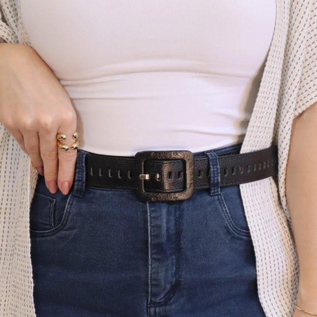Diana Belt – Black Genuine Leather with Covered Buckle