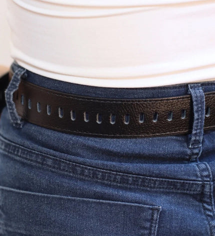 Diana Belt – Black Genuine Leather with Covered Buckle