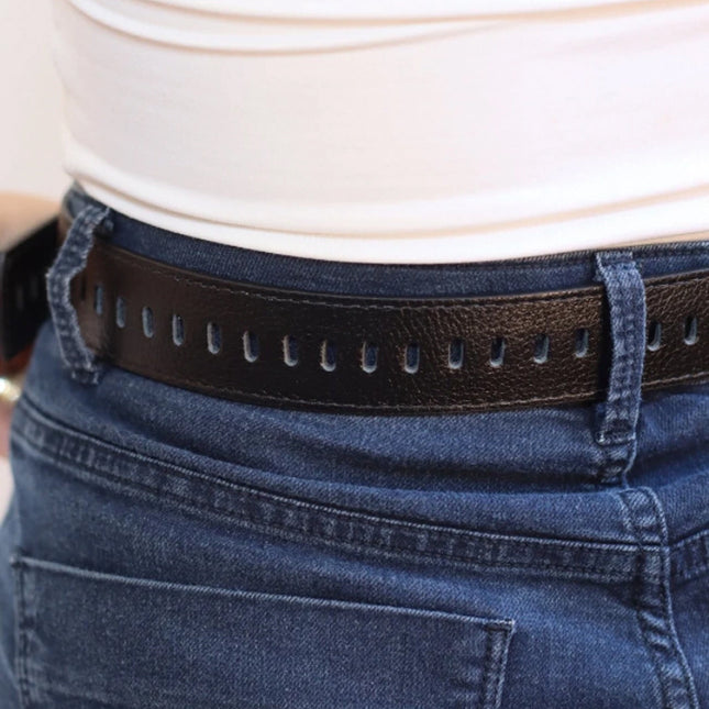 Diana Belt – Black Genuine Leather with Covered Buckle