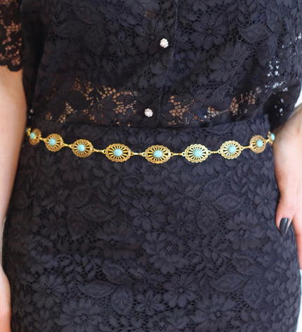 Melina Belt – Gold with Turquoise Stones