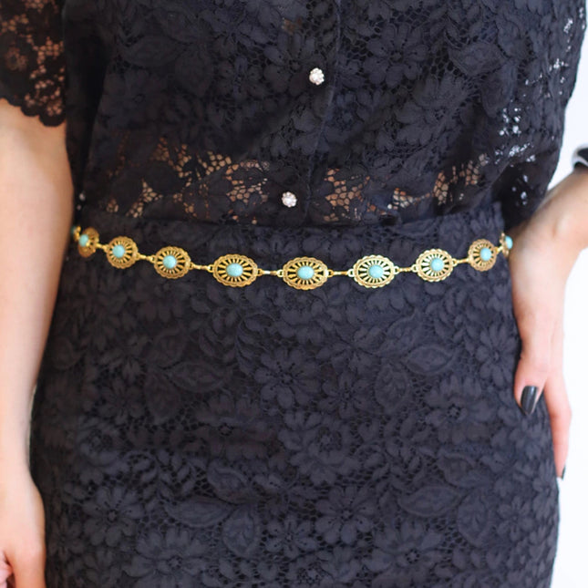 Melina Belt – Gold with Turquoise Stones