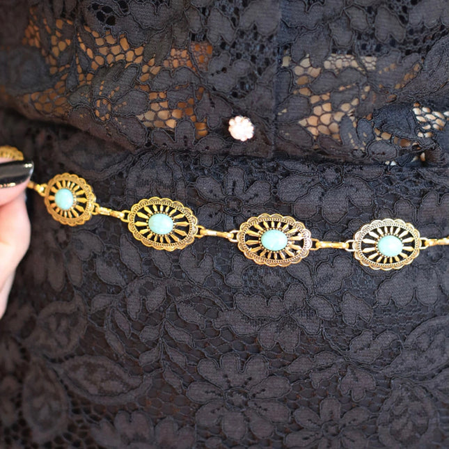 Melina Belt – Gold with Turquoise Stones