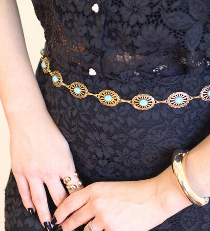 Melina Belt – Gold with Turquoise Stones