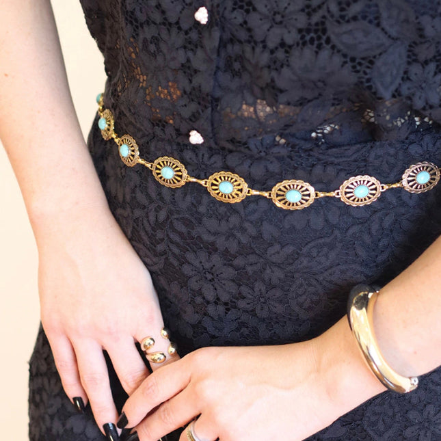 Melina Belt – Gold with Turquoise Stones