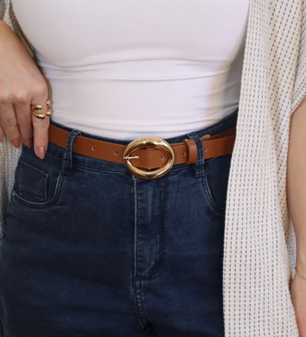 Olga Belt – Caramel with Gold Oval Buckle