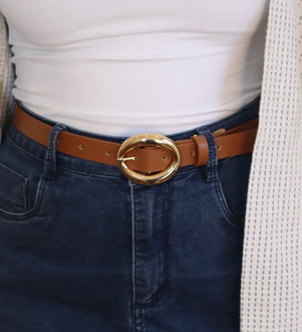 Olga Belt – Caramel with Gold Oval Buckle