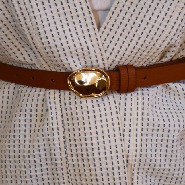 Raquel Belt – Caramel with Gold Organic Buckle